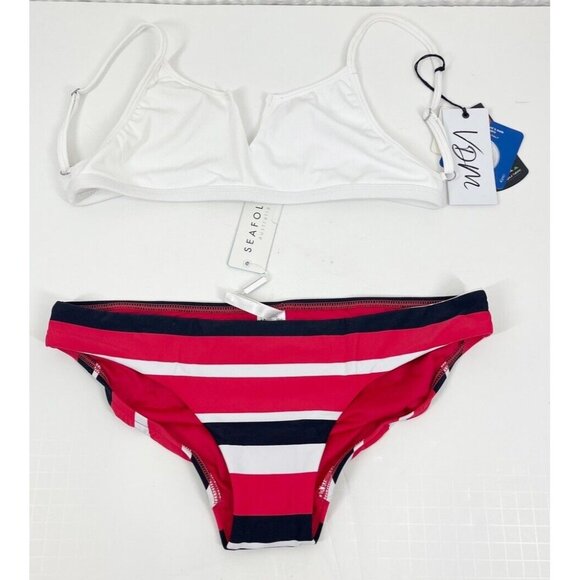 Seafolly + VDM 2 Piece Bikini Set Medium Revolve Stripe Red White Summer Beach - Picture 3 of 15